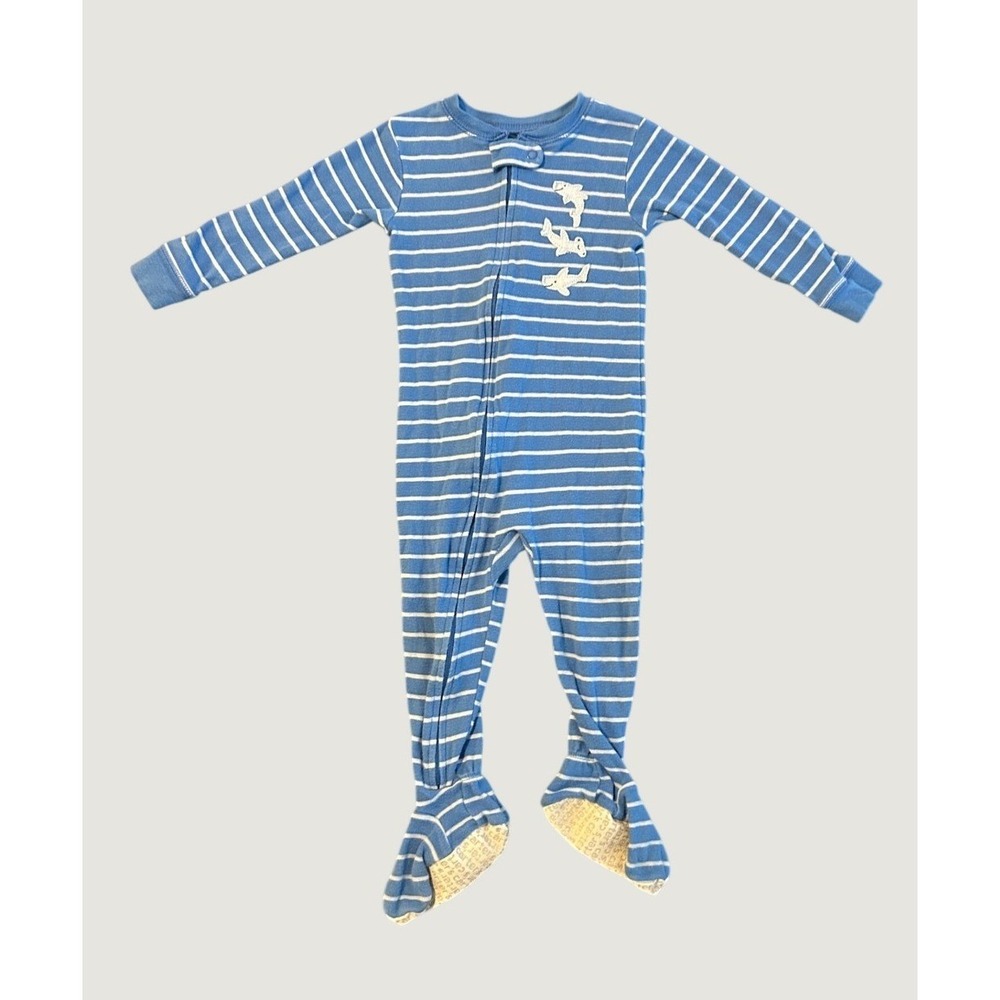 Carters Just One You Blue White Striped Shark Footed Sleeper Pajamas 18M 1505